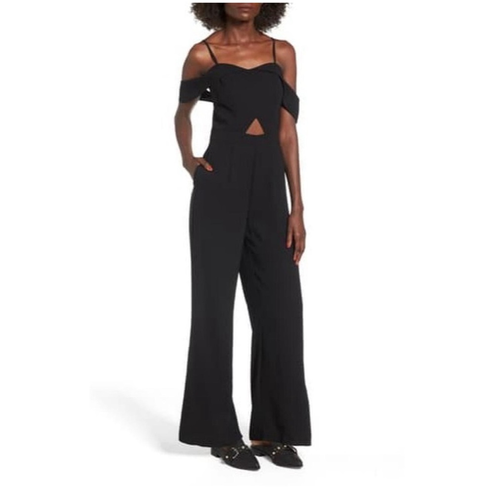 JOA women off shoulder black‎ jumpsuit size Med with cut-out